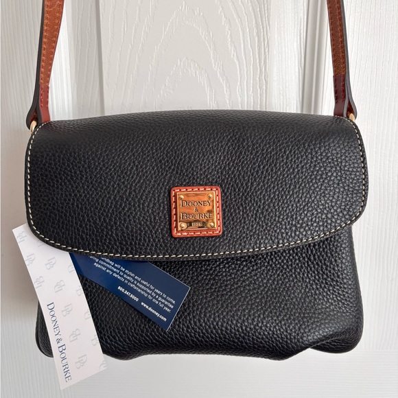 NWT Dooney & Bourke Black Mini Eliza Crossbody Bag with Brown Strap - Picture 6 of 11